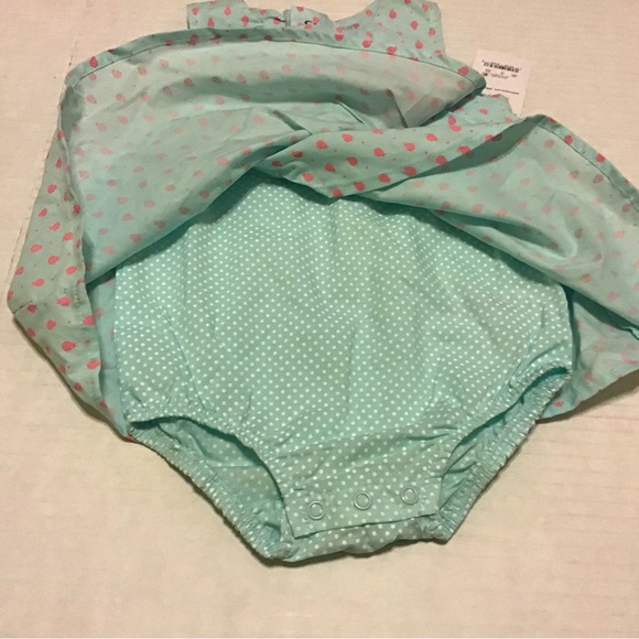 CARTERS JUST FOR YOU ONE PC SUN DRESS NWT SZ 12 MONTH GREEN PINK POLKA DOT - Picture 3 of 4